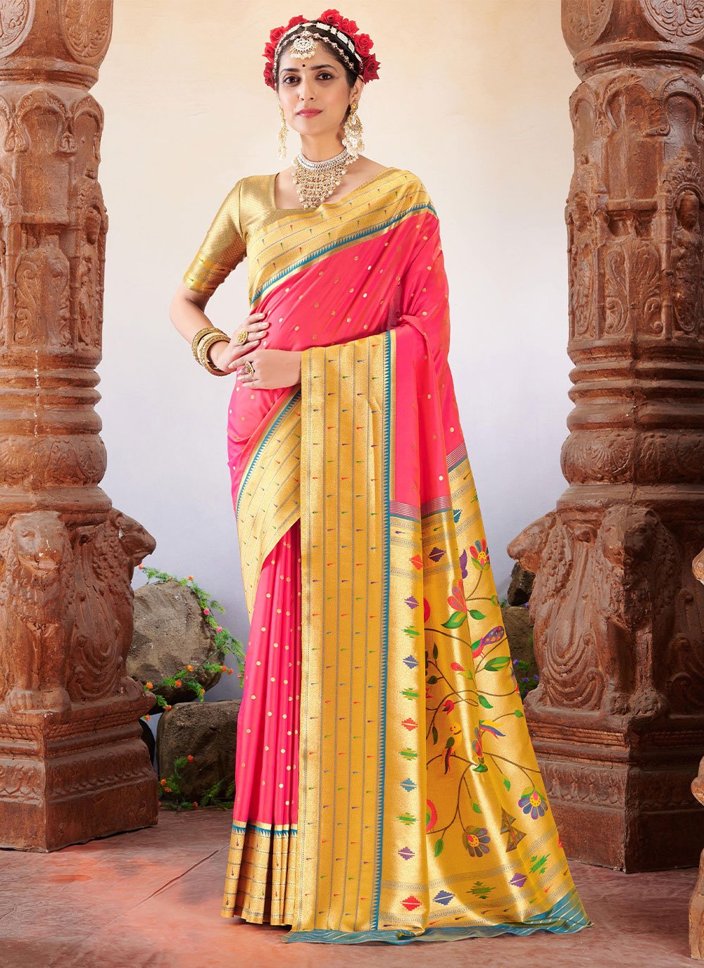 Contemporary Silk Pink Weaving Saree