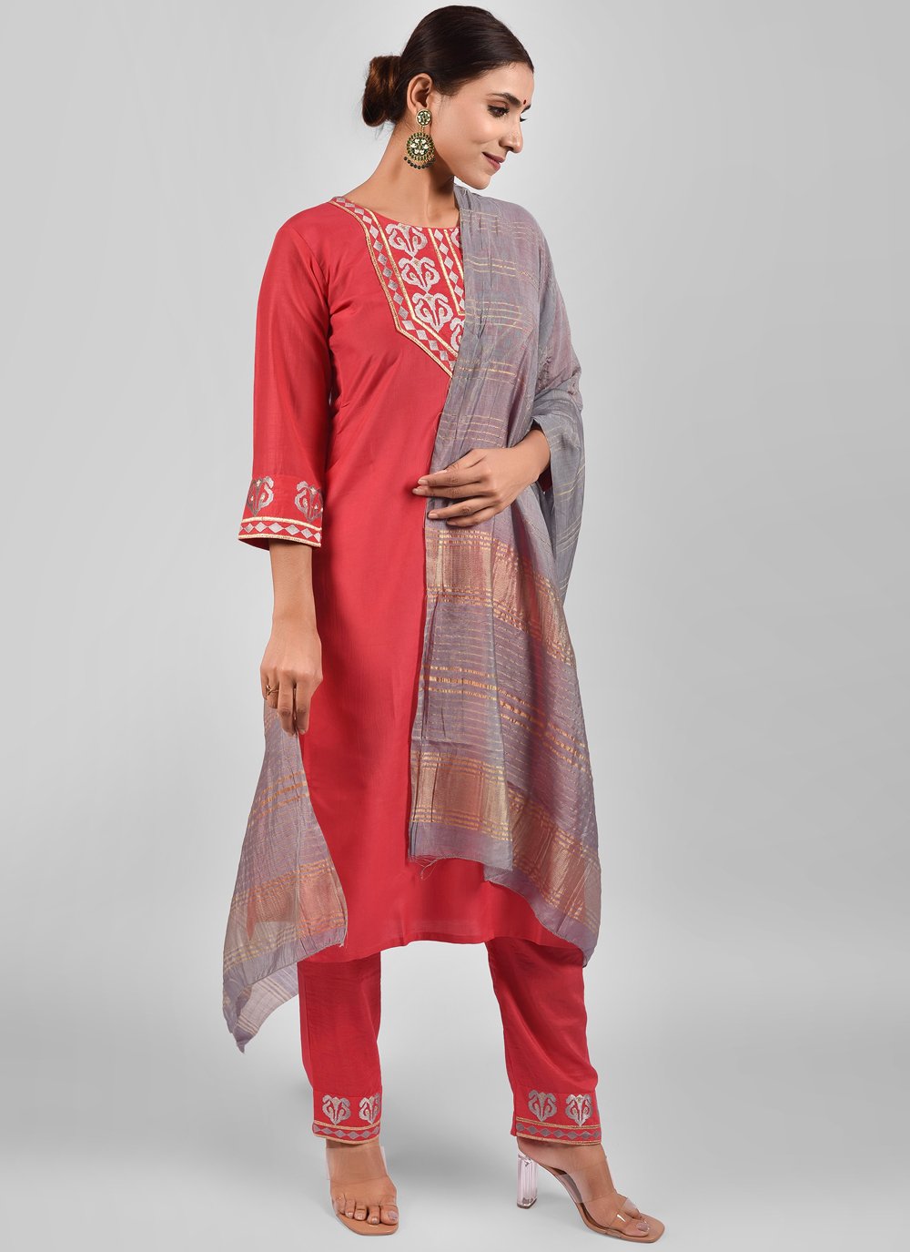 Pant Style Suit Cotton Pink Fancy Work Salwar Kameez