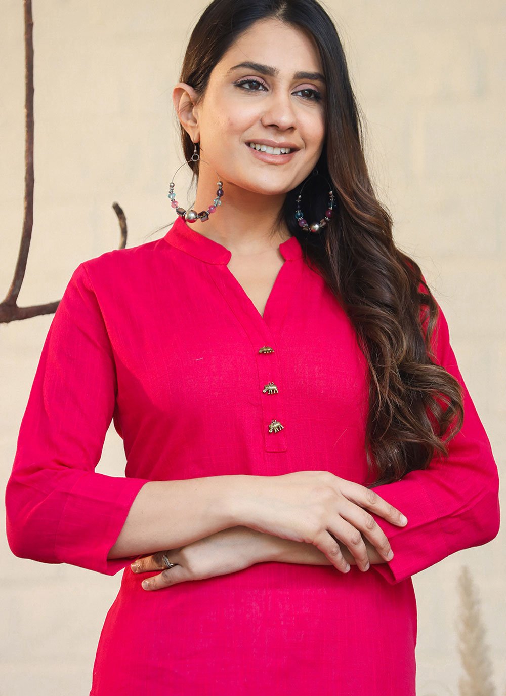 Designer Kurti Cotton Pink Plain Kurtis