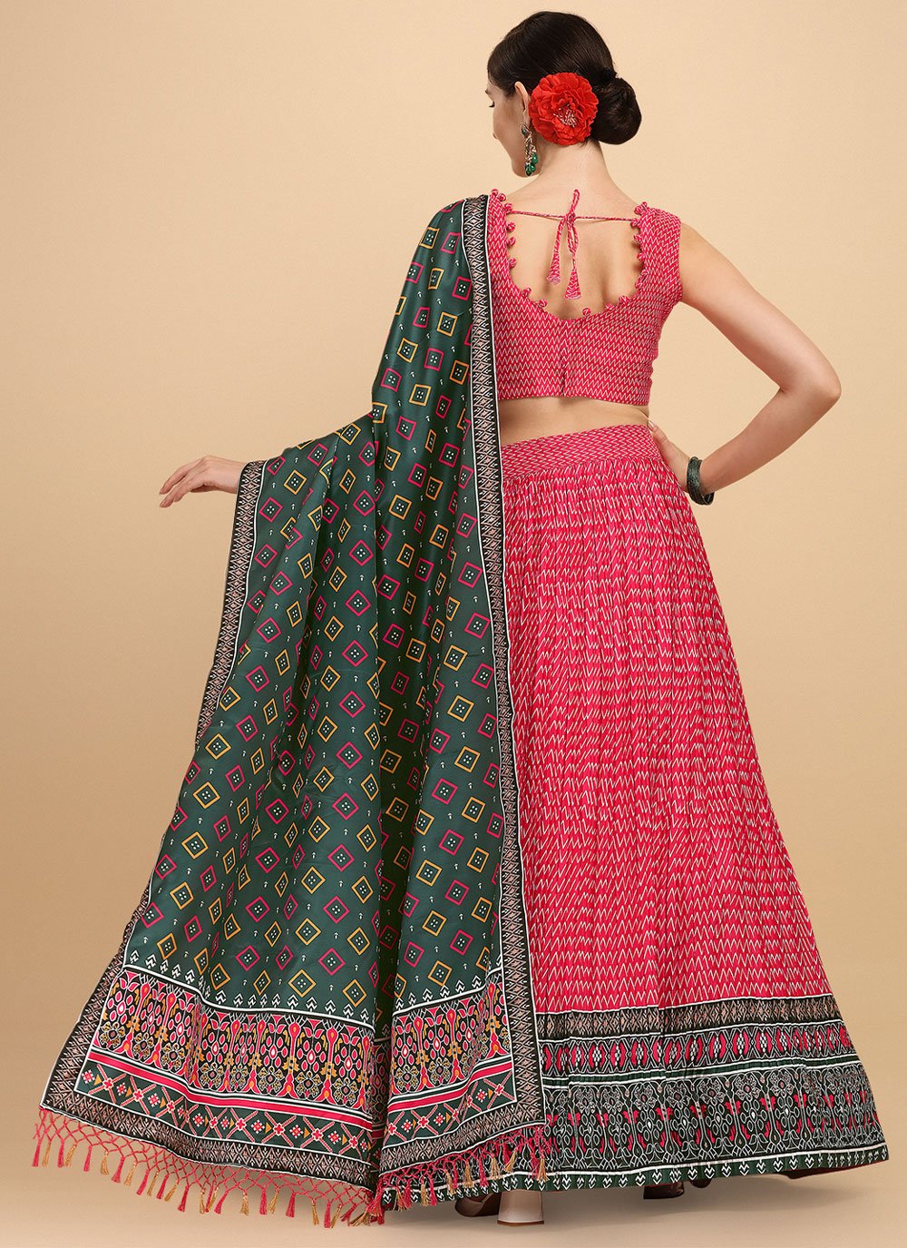 A Line Lehenga Satin Pink Digital Print Lehenga Choli