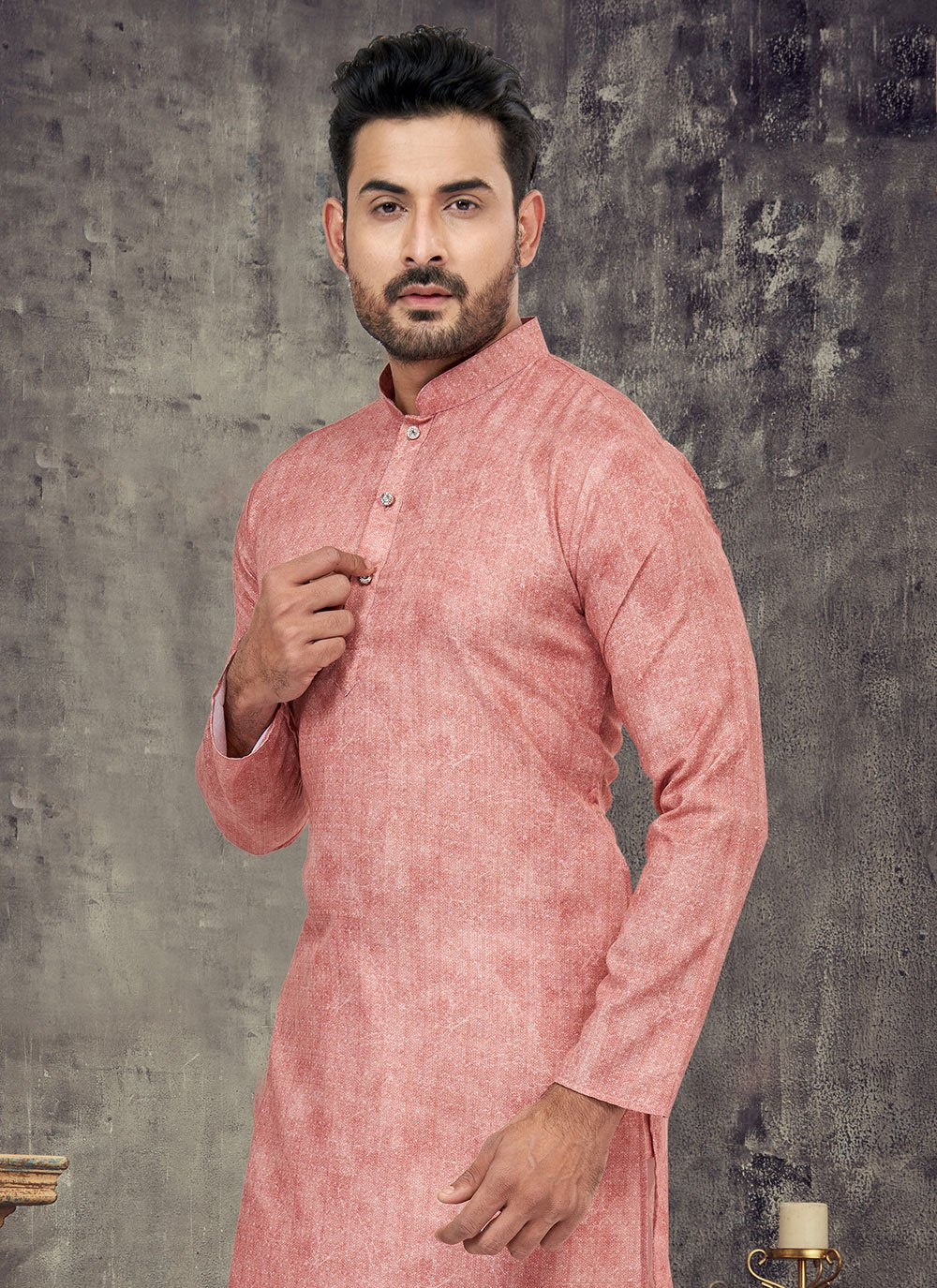Kurta Pyjama Cotton Pink Digital Print Mens