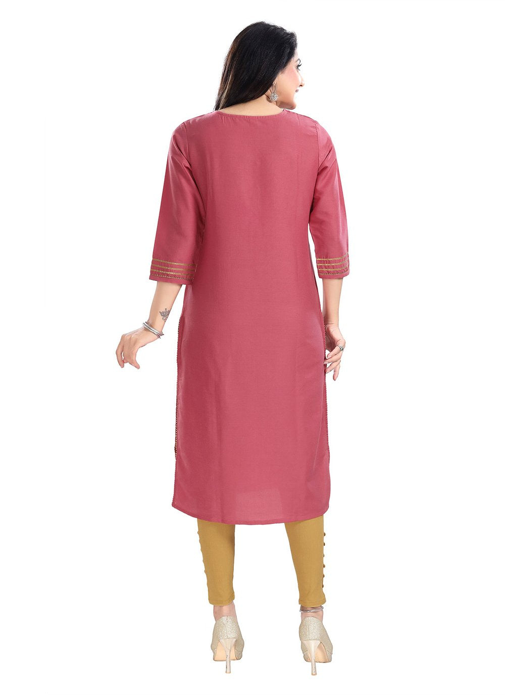 Casual Kurti Silk Blend Pink Embroidered Kurtis
