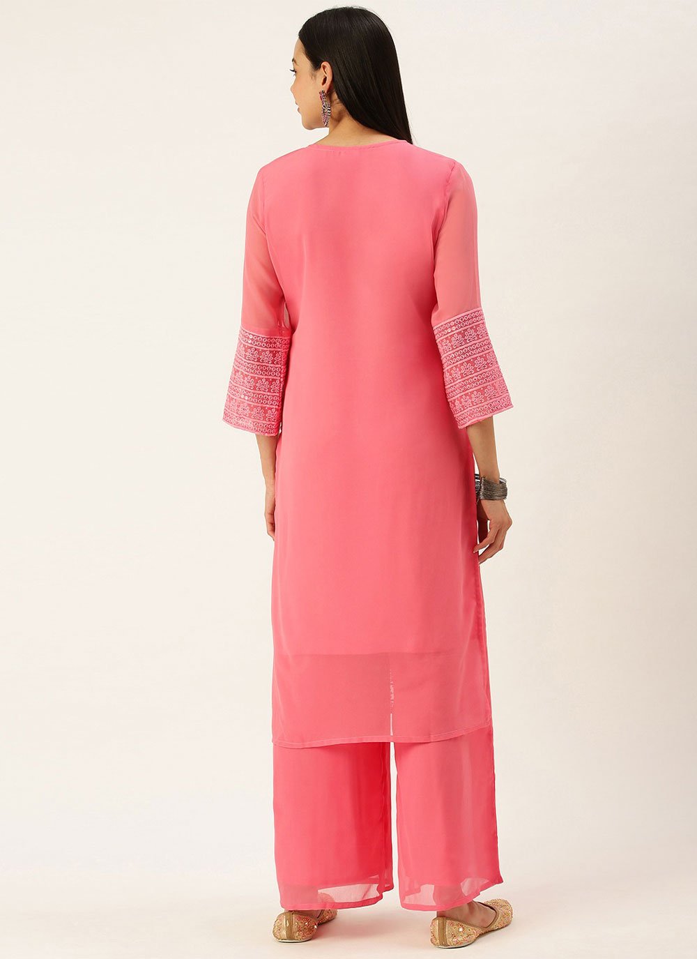 Casual Kurti Georgette Pink Embroidered Kurtis