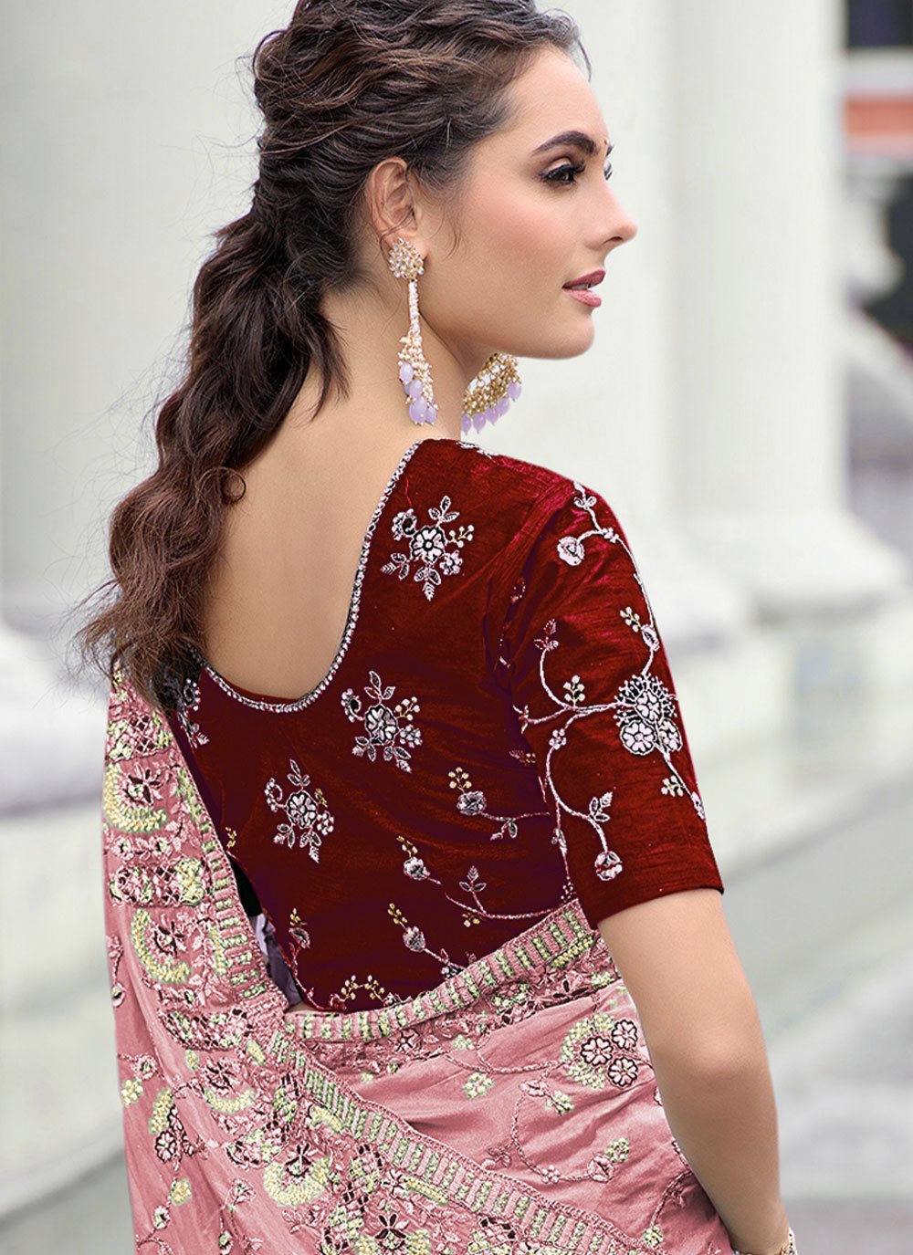 Classic Georgette Pink Embroidered Saree