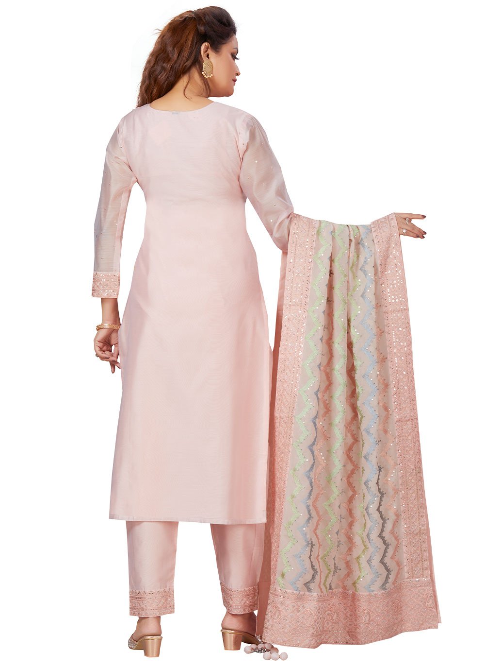 Salwar Suit Chanderi Pink Embroidered Salwar Kameez