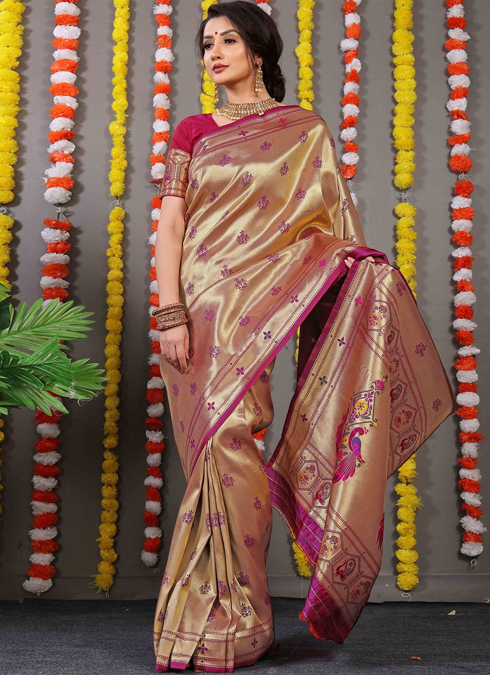 Classic Banarasi Silk Pink Weaving Saree