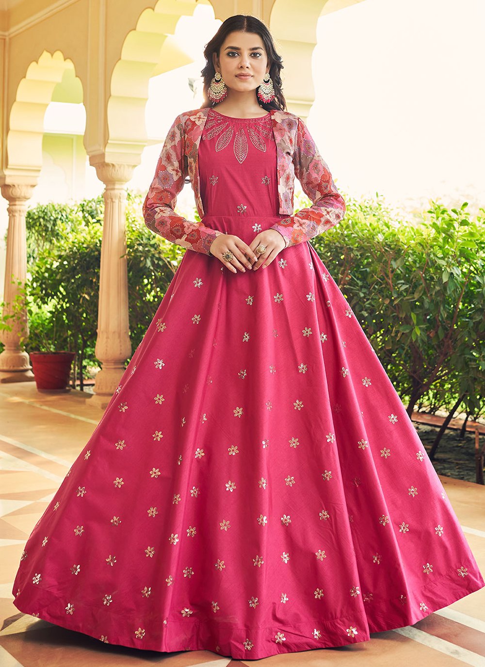 Designer Gown Cotton Pink Embroidered Gown – Kajols Indian