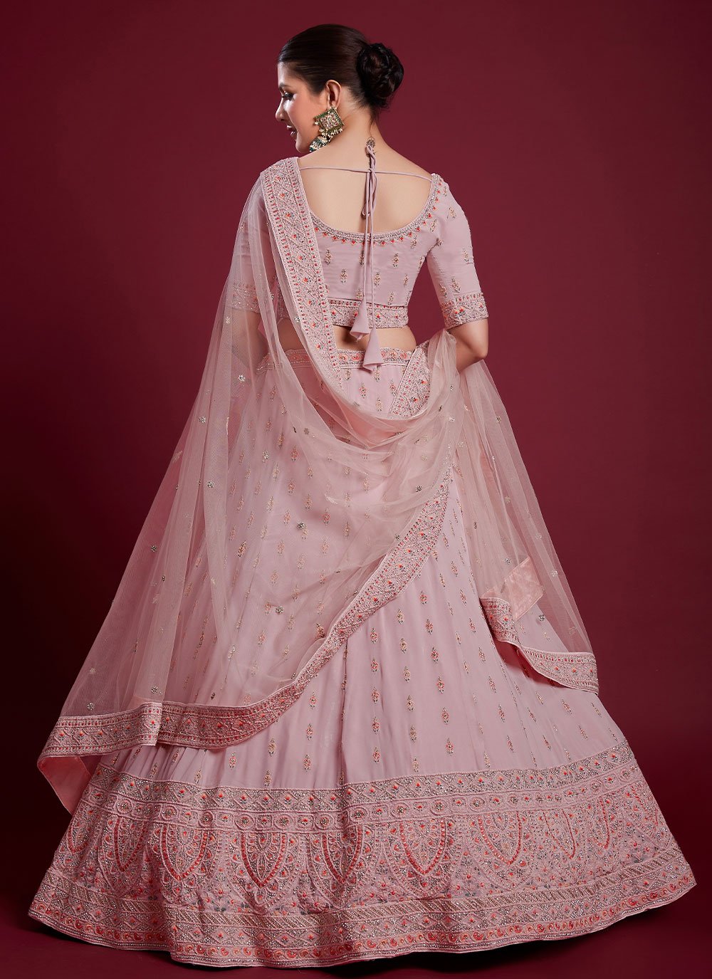 Lehenga Choli Georgette Pink Dori Work Lehenga Choli
