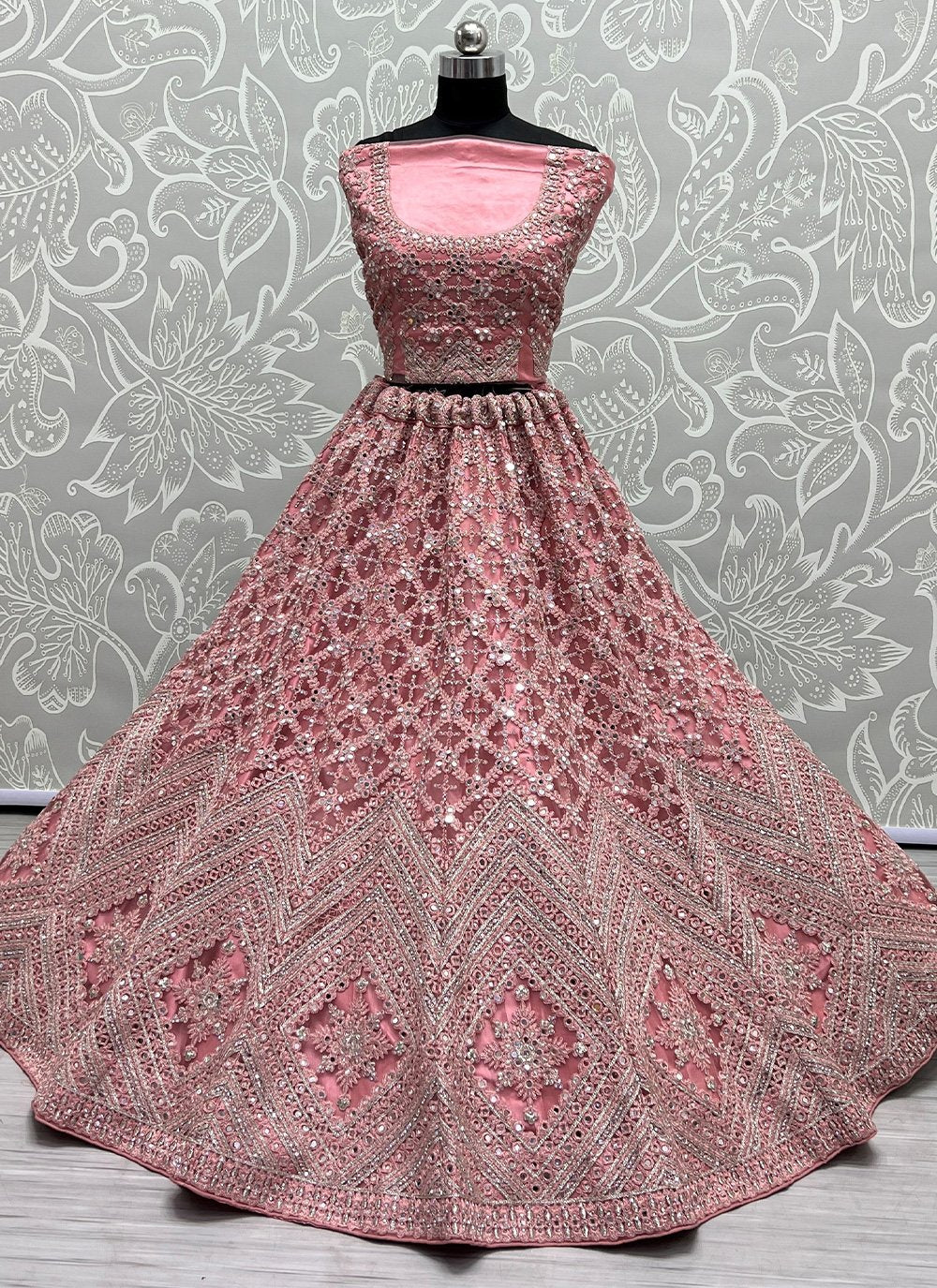 A Line Lehenga Net Pink Diamond Lehenga Choli