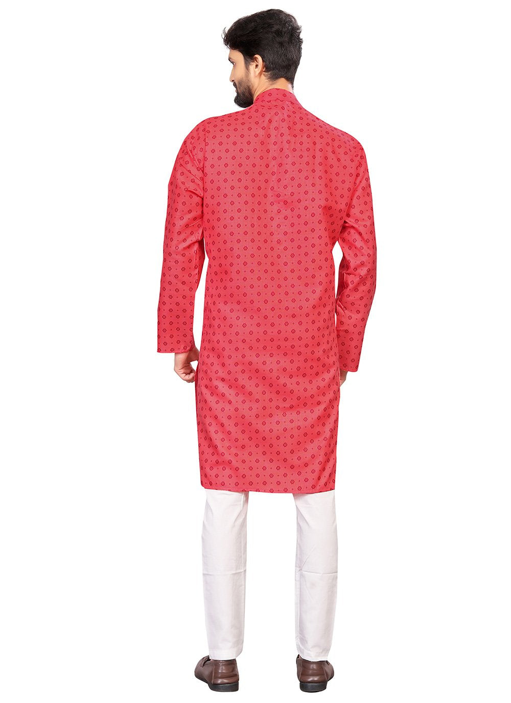 Kurta Pyjama Cotton Pink Print Mens
