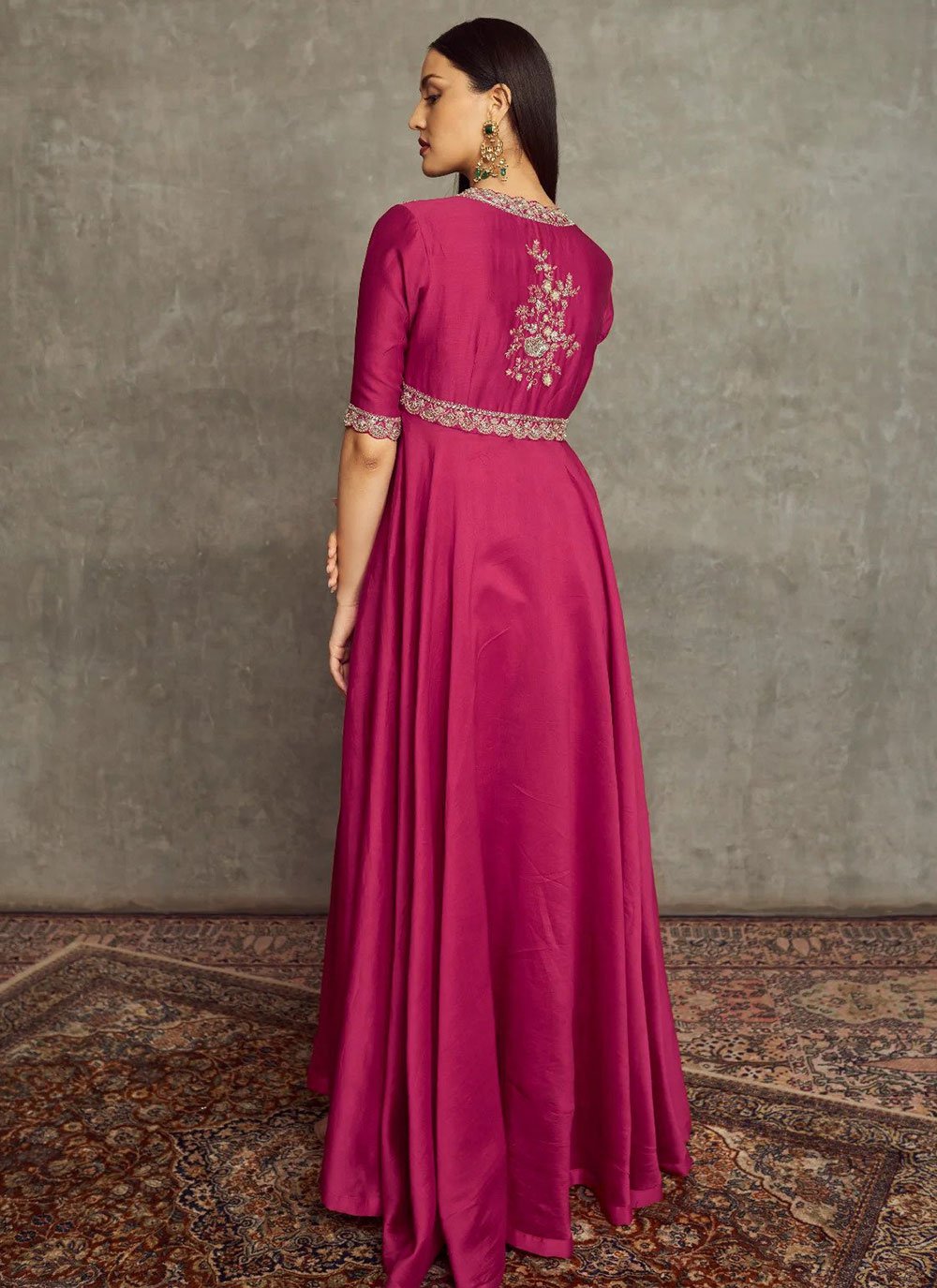 Party Wear Kurti Art Silk Pink Embroidered Kurtis