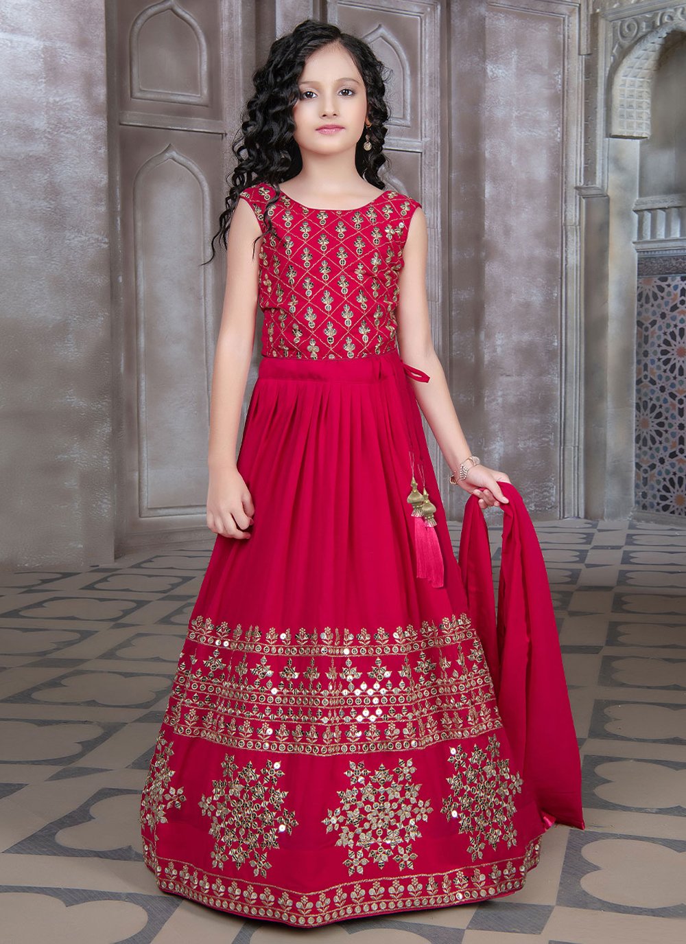 Lehenga Choli Georgette Pink Embroidered Kids