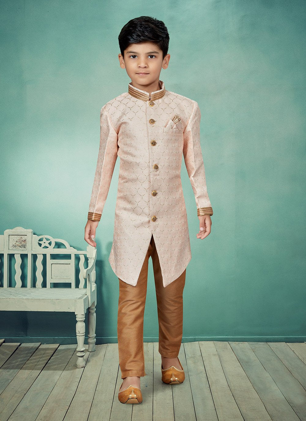 Indo Western Jacquard Pink Lace Kids