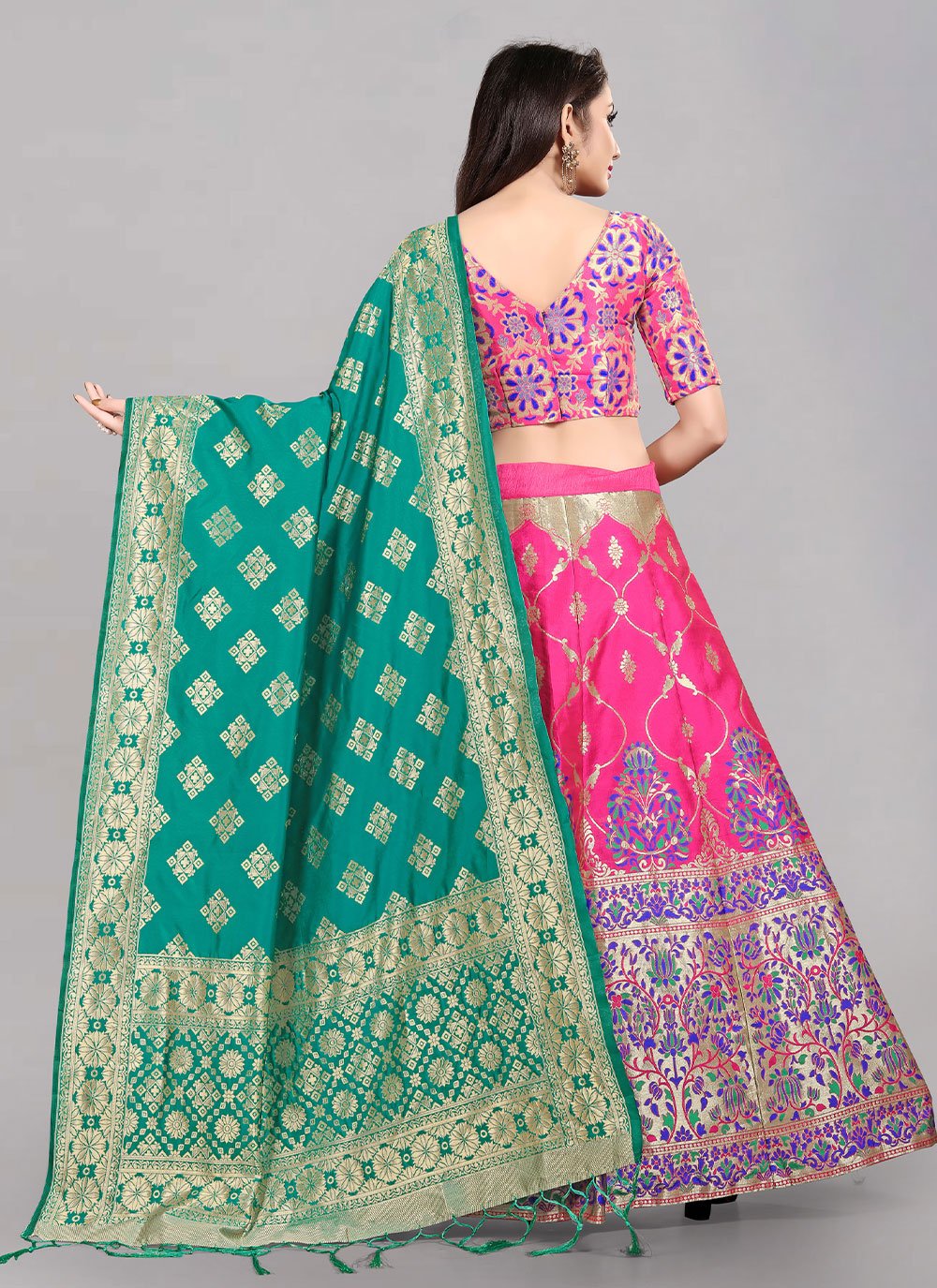 Lehenga Choli Banarasi Silk Jacquard Pink Jacquard Work Lehenga Choli