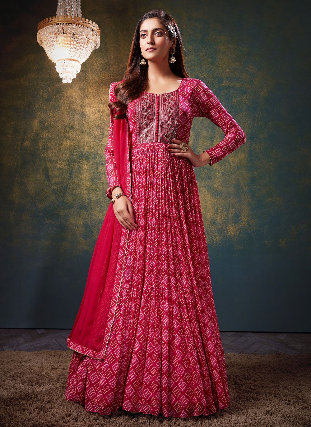 Gown Georgette Pink Embroidered Gown