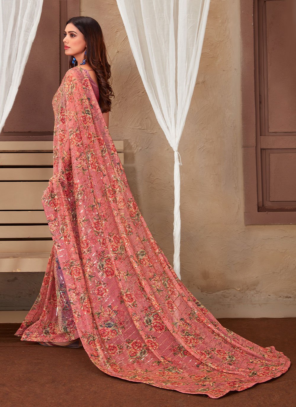 Trendy Saree Net Pink Digital Print Saree