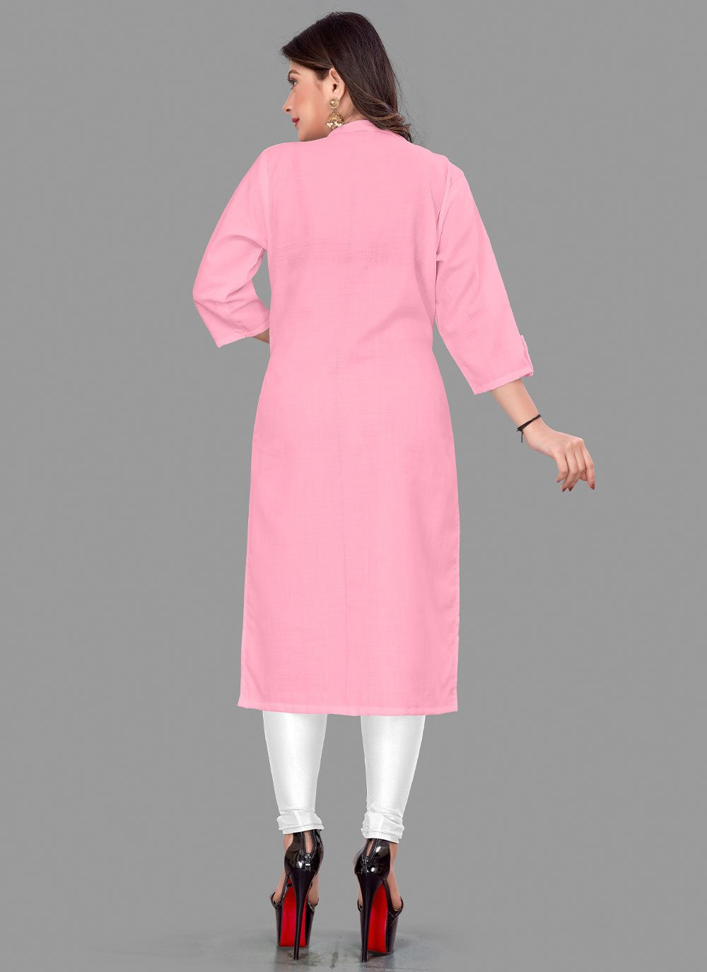 Designer Kurti Cotton Pink Plain Kurtis