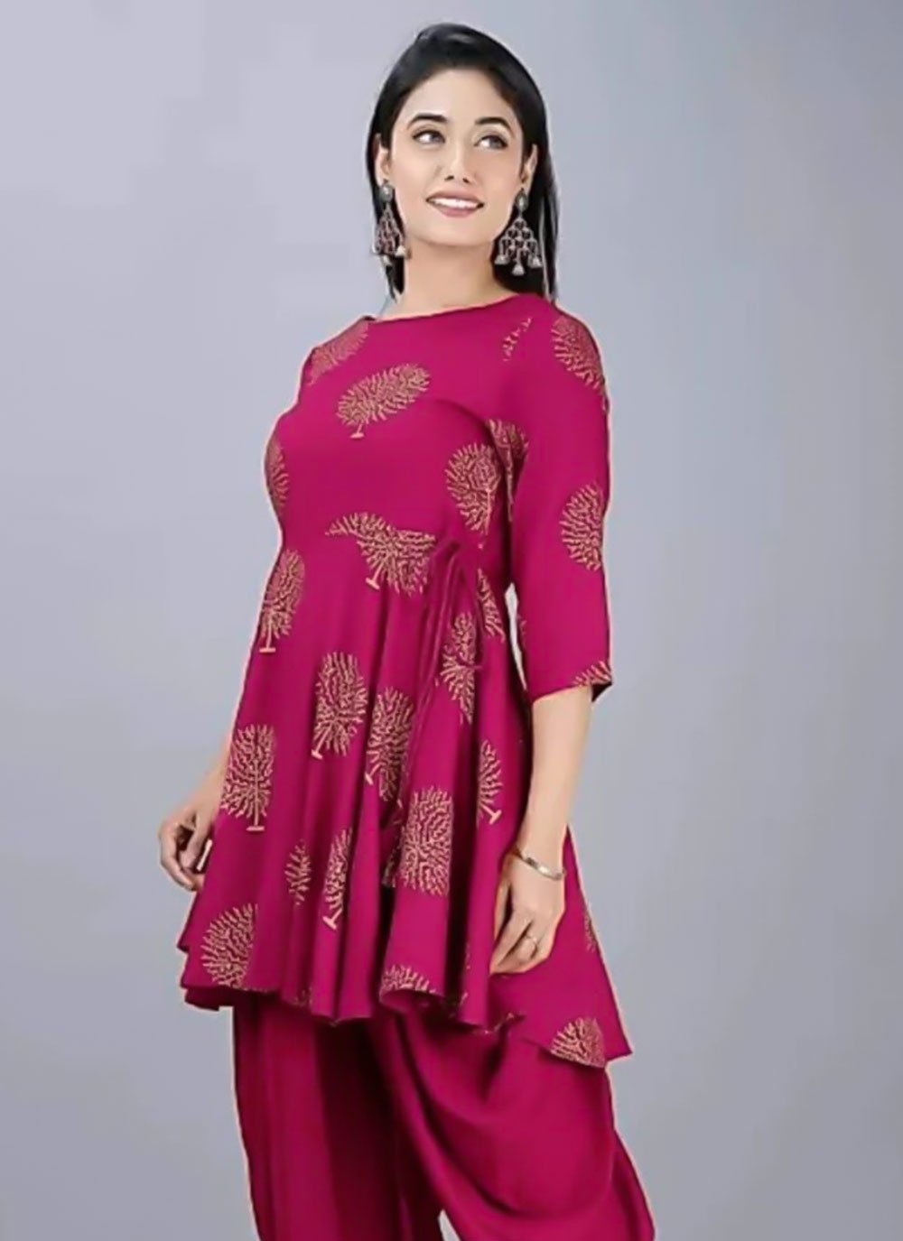 Designer Kurti Rayon Pink Print Kurtis