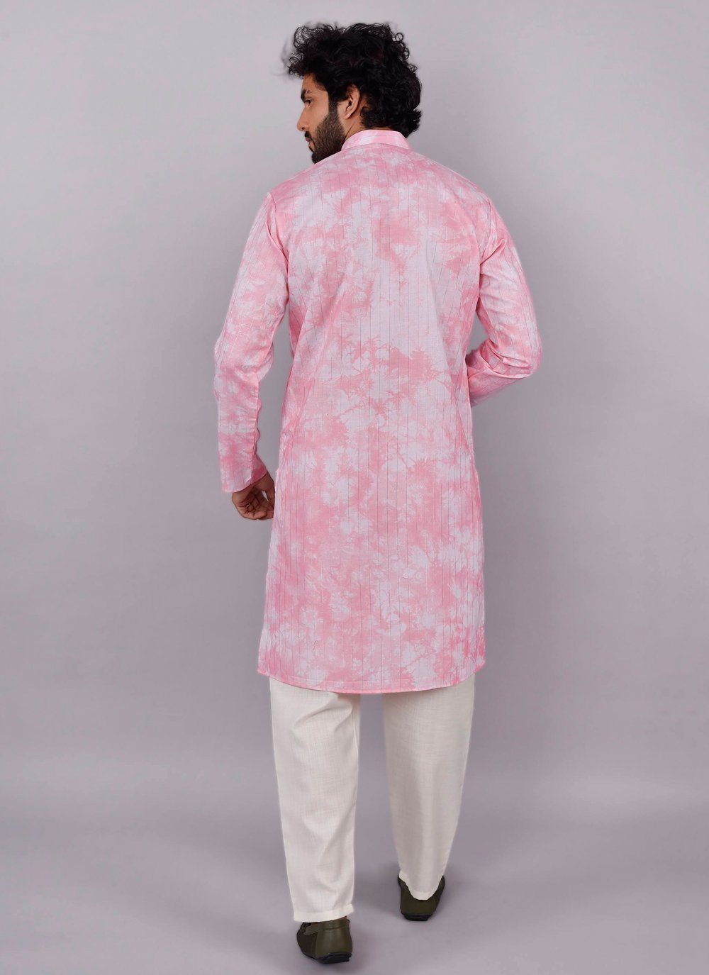 Kurta Pyjama Blended Cotton Pink Print Mens