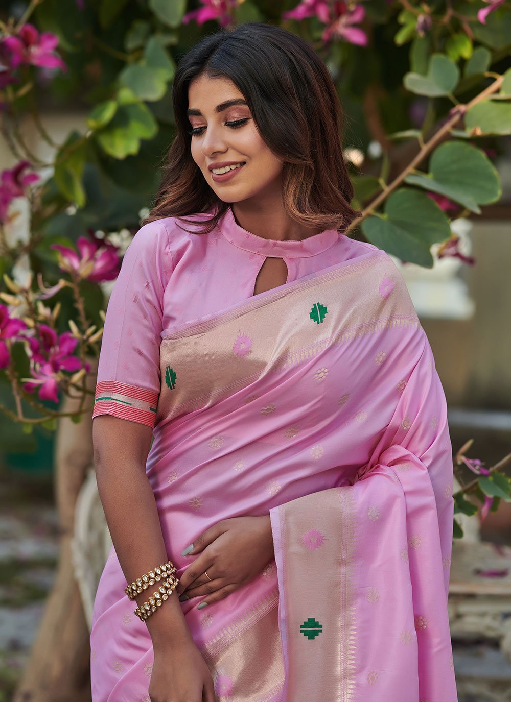 Classic Banarasi Silk Pink Woven Saree