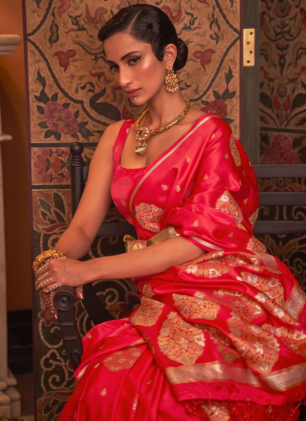 Classic Satin Pink Weaving Saree