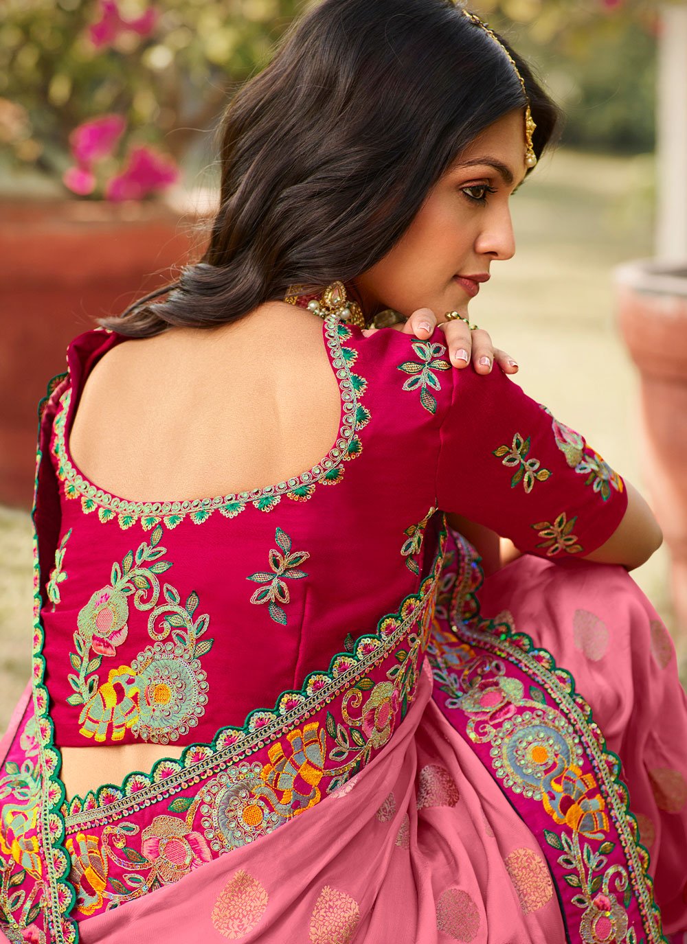 Classic Silk Pink Patch Border Saree