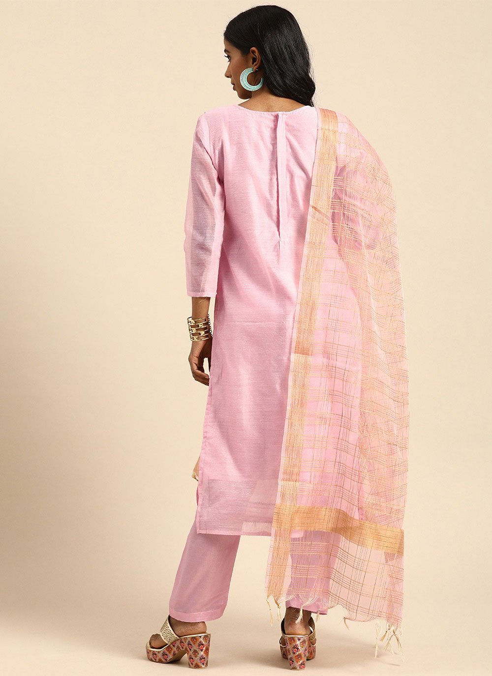 Straight Salwar Suit Silk Pink Embroidered Salwar Kameez