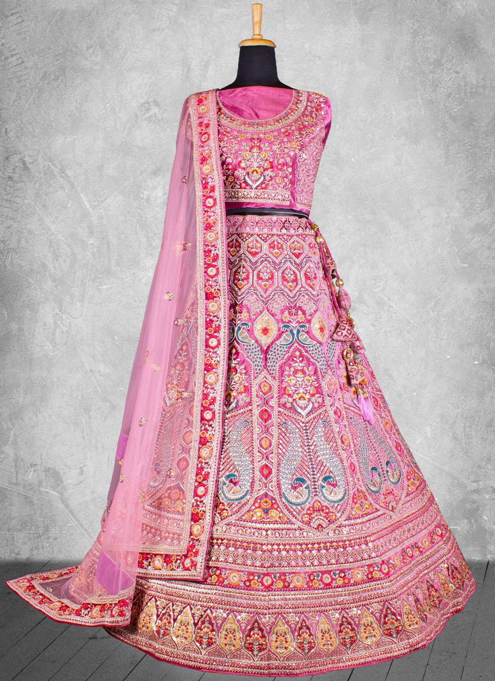Lehenga Choli Velvet Pink Embroidered Lehenga Choli