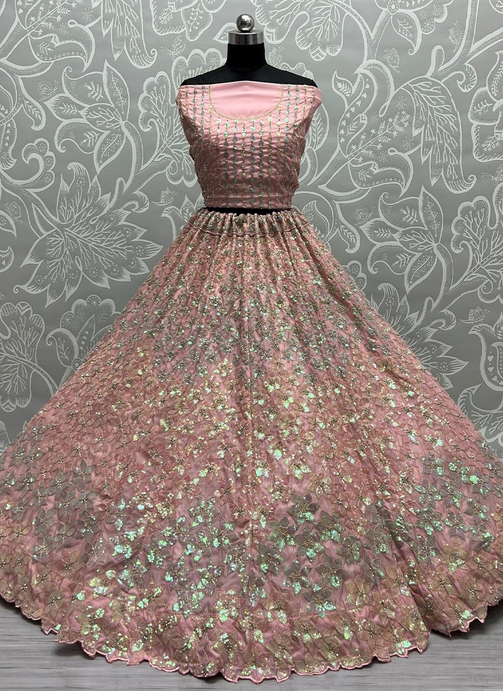 Lehenga Choli Organza Pink Embroidered Lehenga Choli