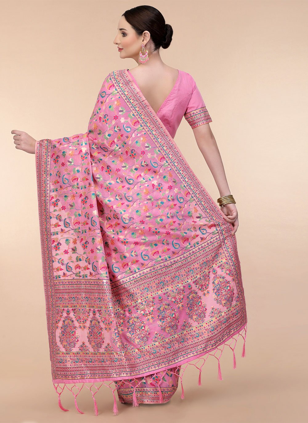 Trendy Saree Silk Blend Pink Woven Saree