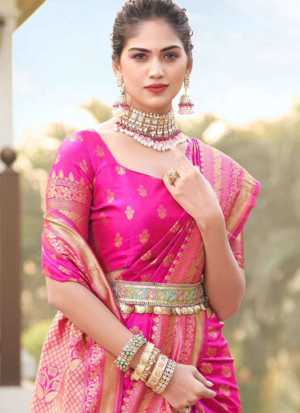 Classic Jacquard Silk Pink Zari Saree