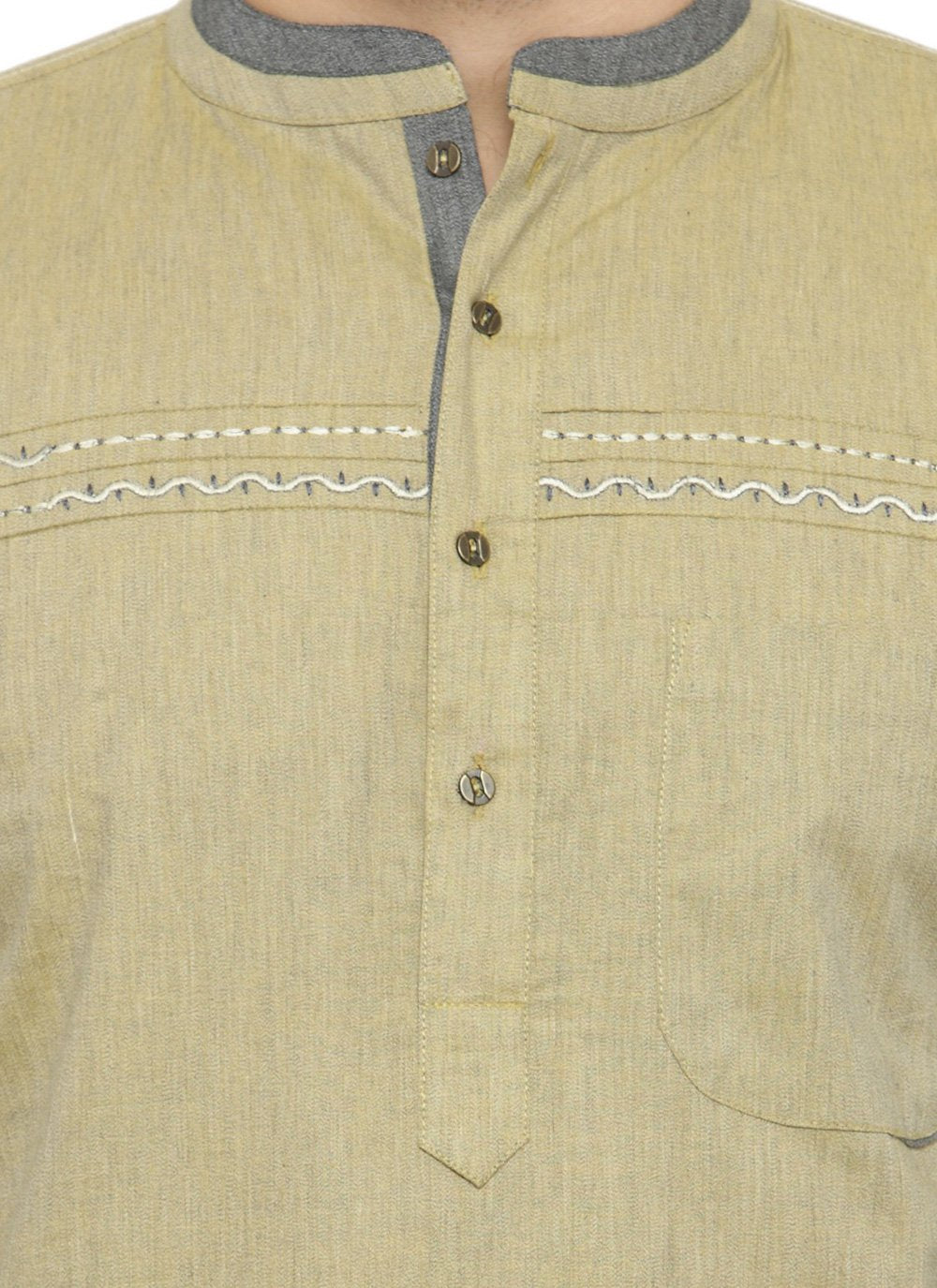 Short Kurta Blended Cotton Khaki Plain Mens