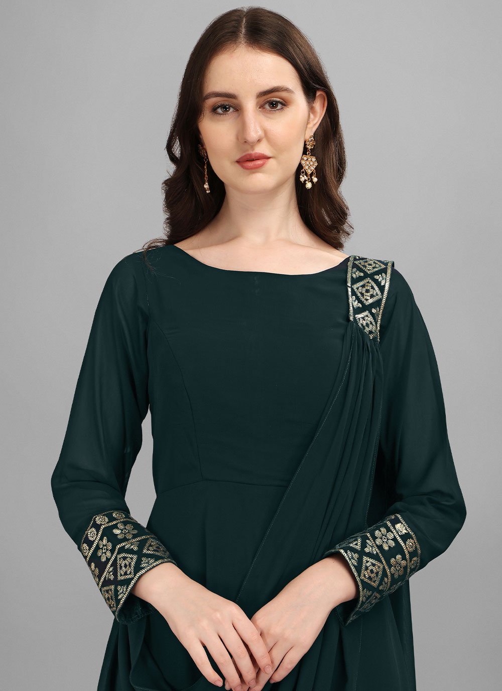 Gown Georgette Blue Plain Gown