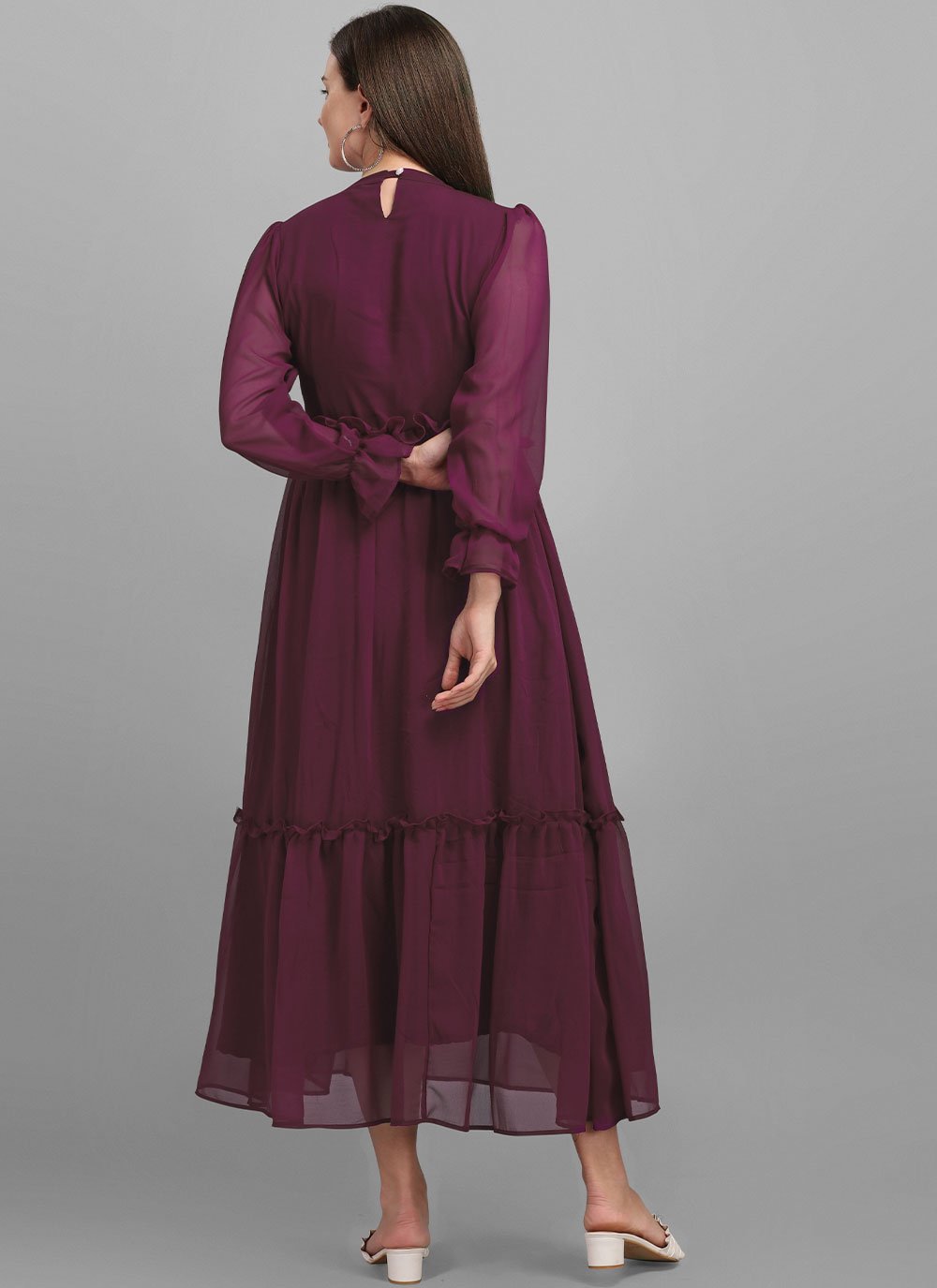 Designer Gown Georgette Burgundy Plain Gown