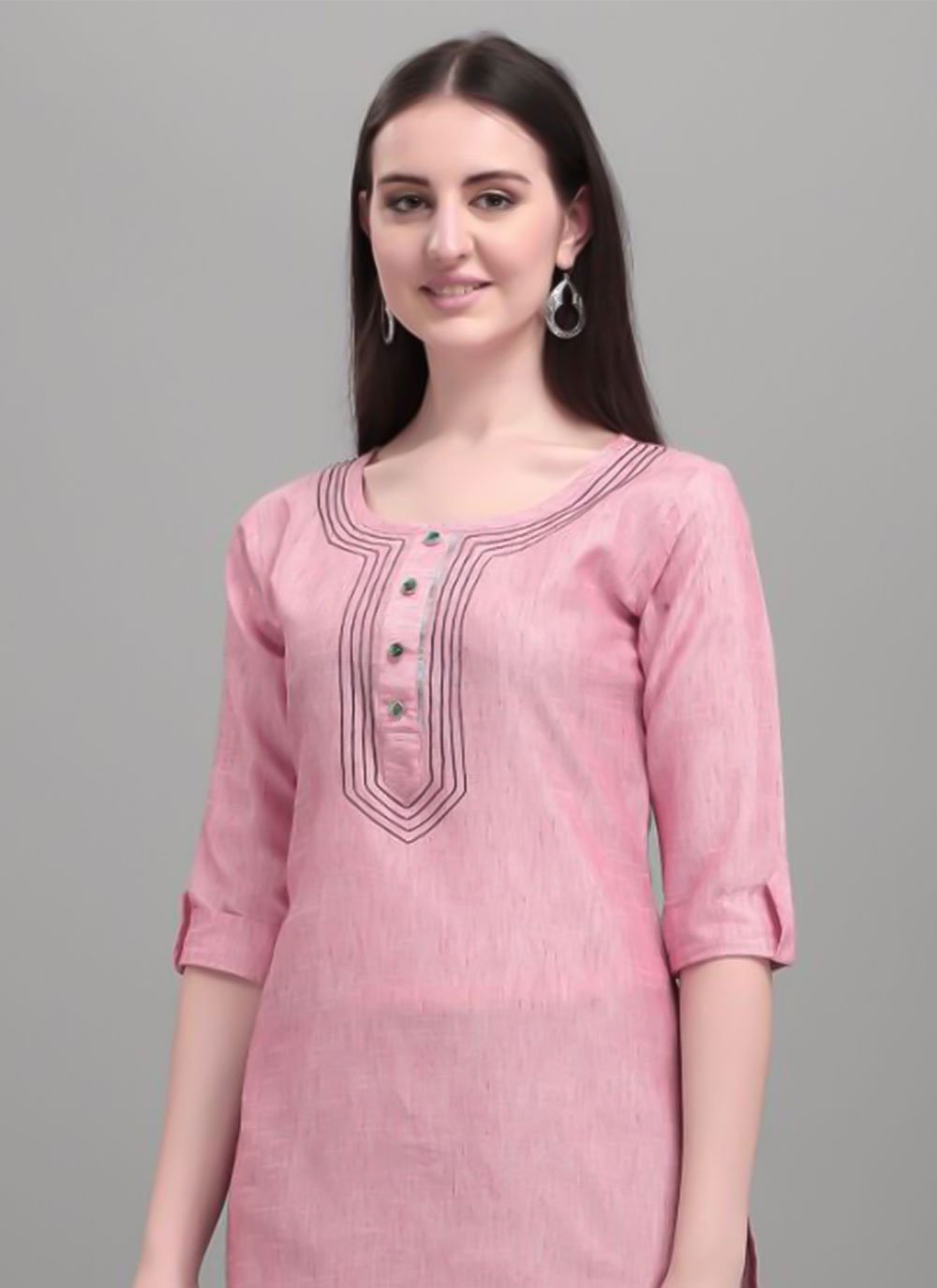 Casual Kurti Cotton Khadi Pink Plain Kurtis
