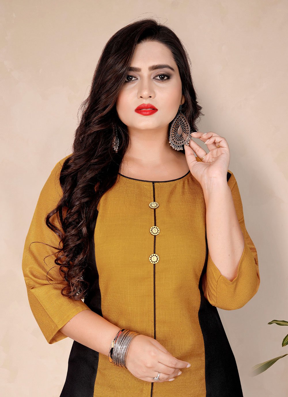 Designer Kurti Cotton Mustard Plain Kurtis