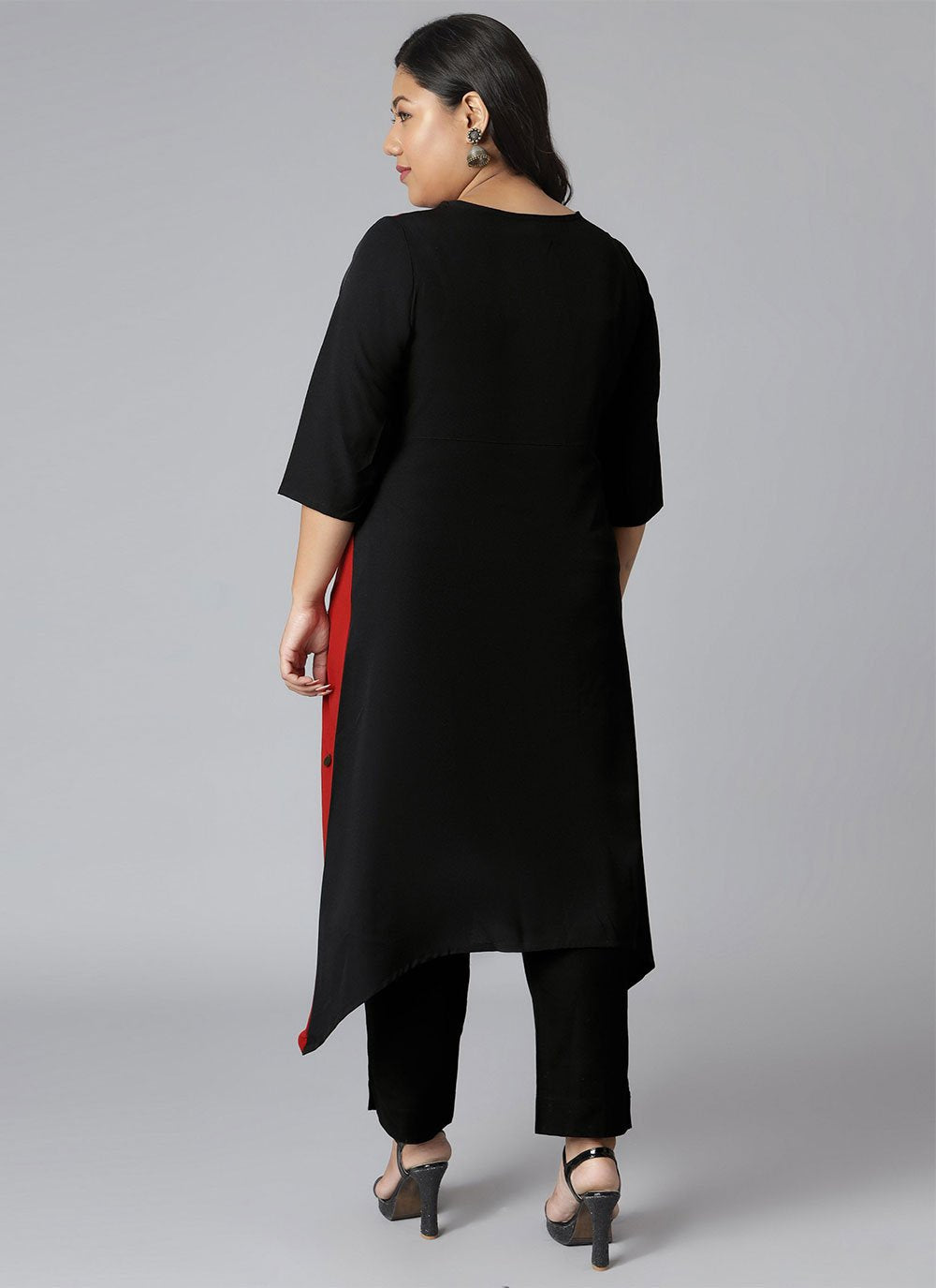 Designer Kurti Faux Crepe Black Red Plain Kurtis