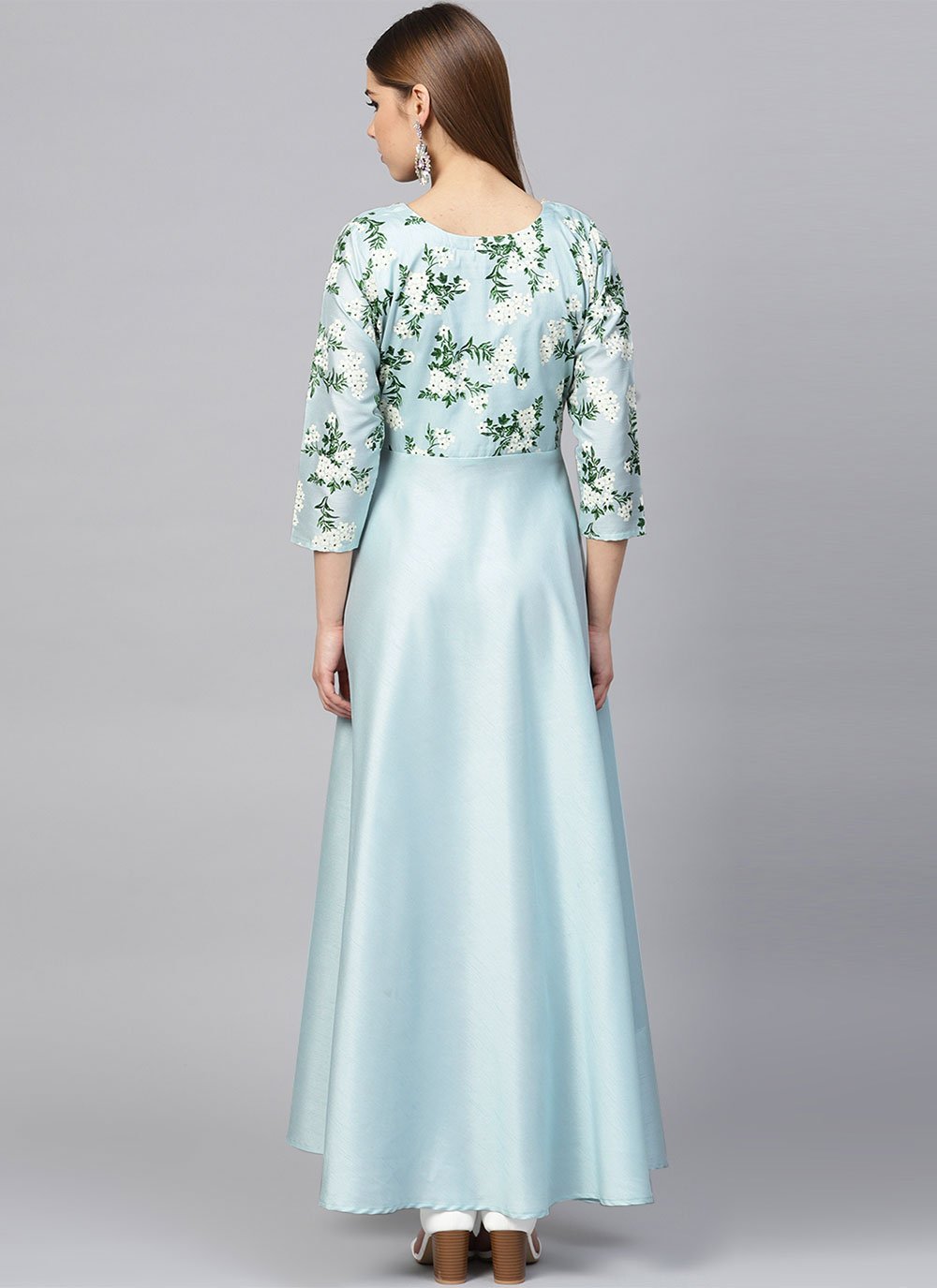 Party Wear Kurti Poly Silk Aqua Blue Plain Kurtis