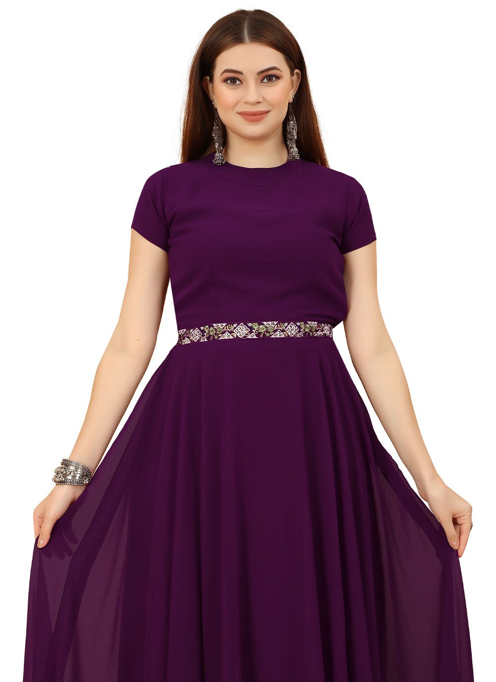Gown Georgette Purple Plain Gown