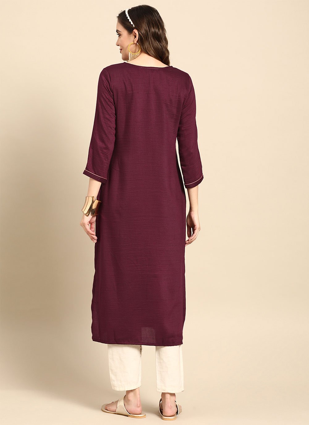 Party Wear Kurti Poly Rayon Purple Embroidered Kurtis