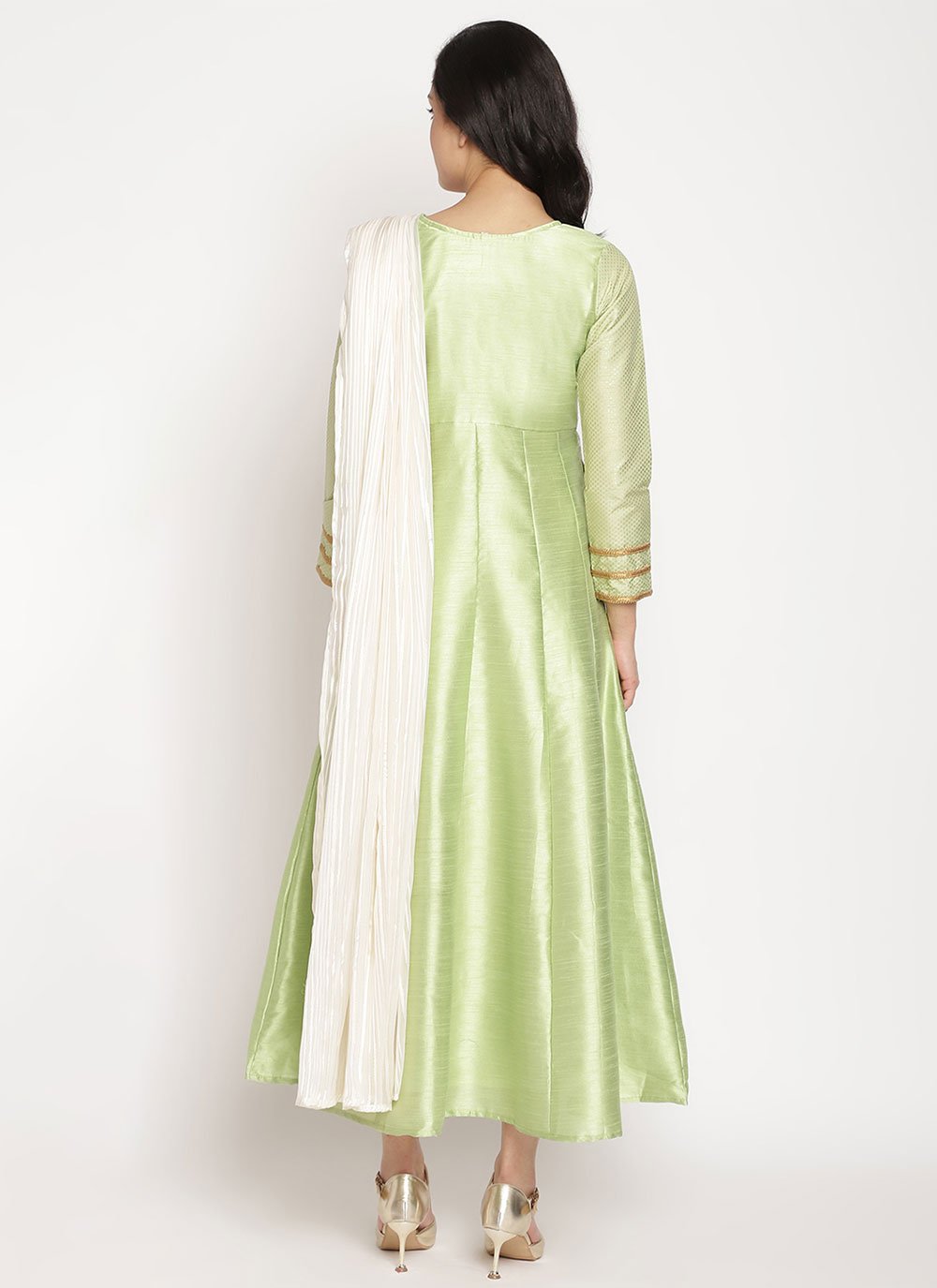 Party Wear Kurti Poly Silk Green Plain Kurtis