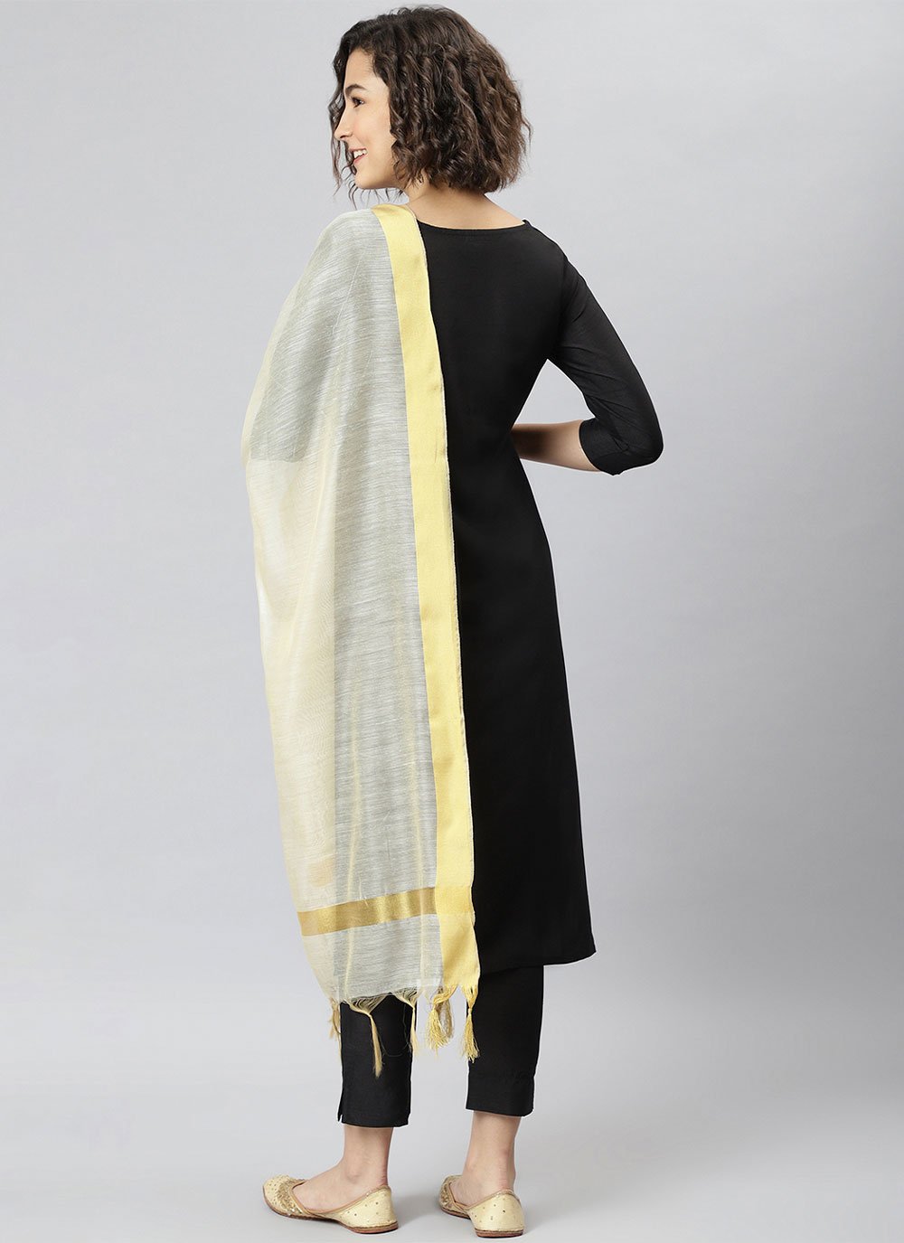 Salwar Suit Poly Silk Black Plain Salwar Kameez