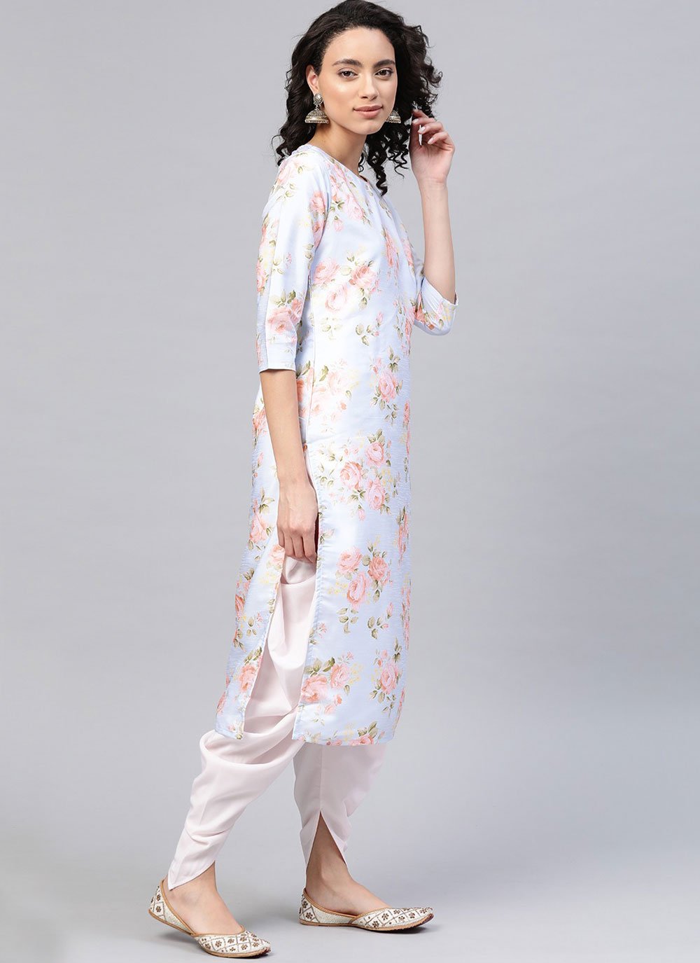 Designer Kurti Poly Silk White Print Kurtis