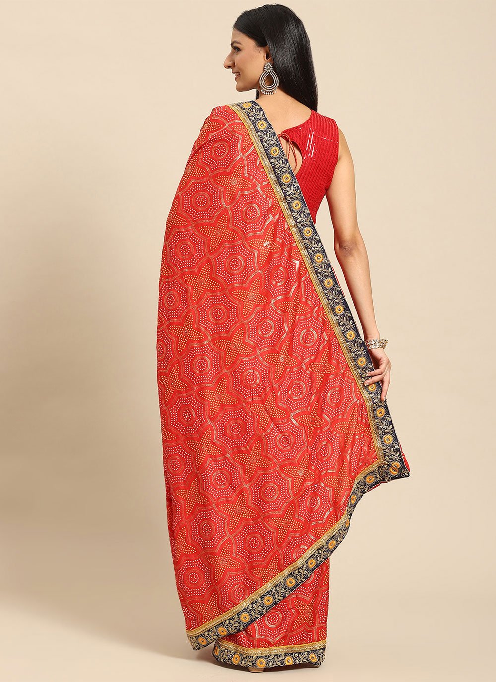 Traditional Saree Poly Silk Red Print Saree