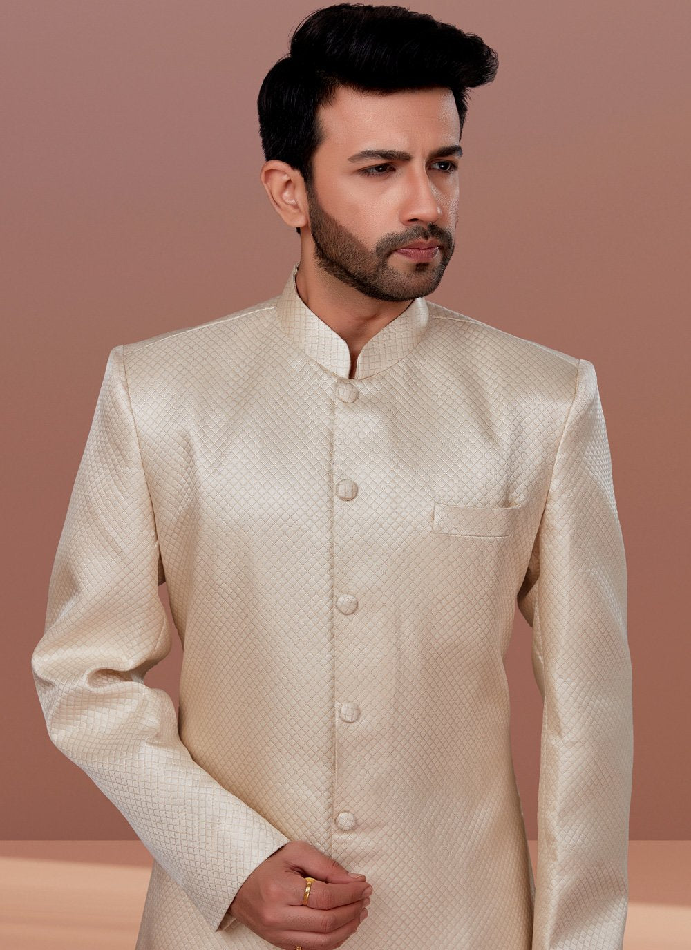 Indo Western Polyester Cream Fancy Work Mens