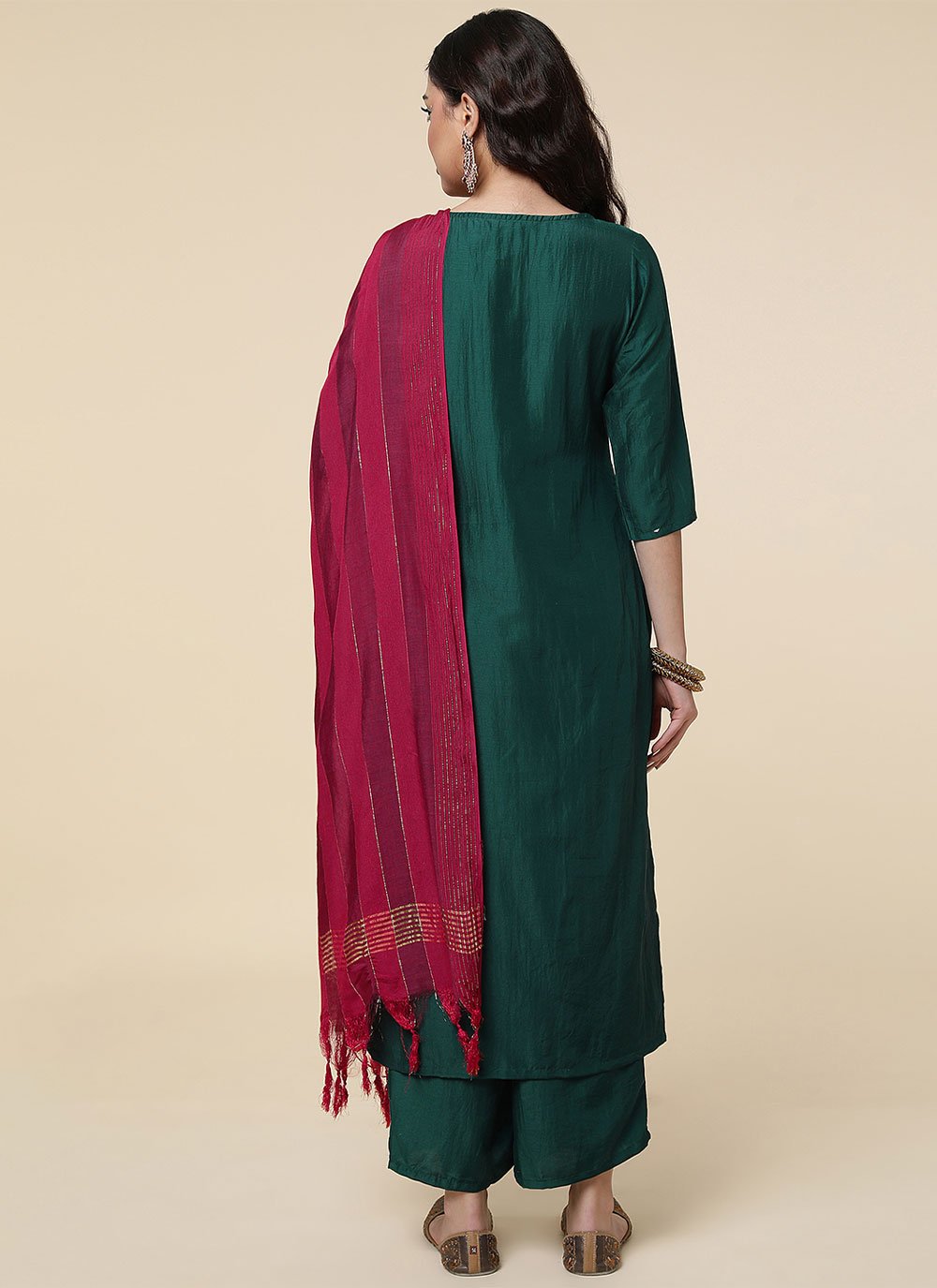 Designer Palazzo Salwar Suit Polyester Green Embroidered Salwar Kameez