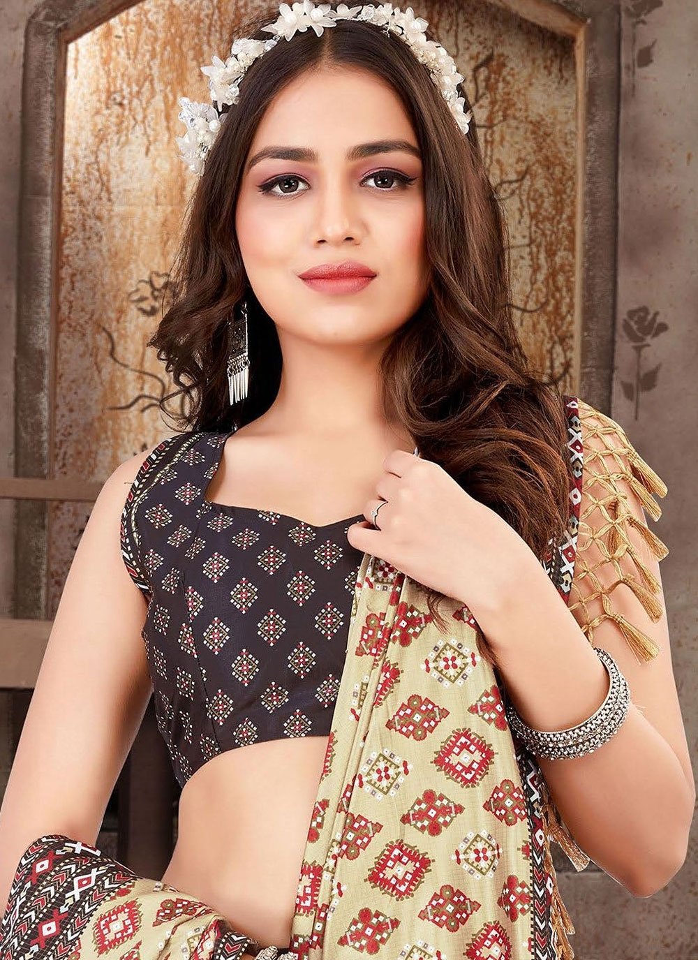 A Line Lehenga Satin Silk Wine Print Lehenga Choli