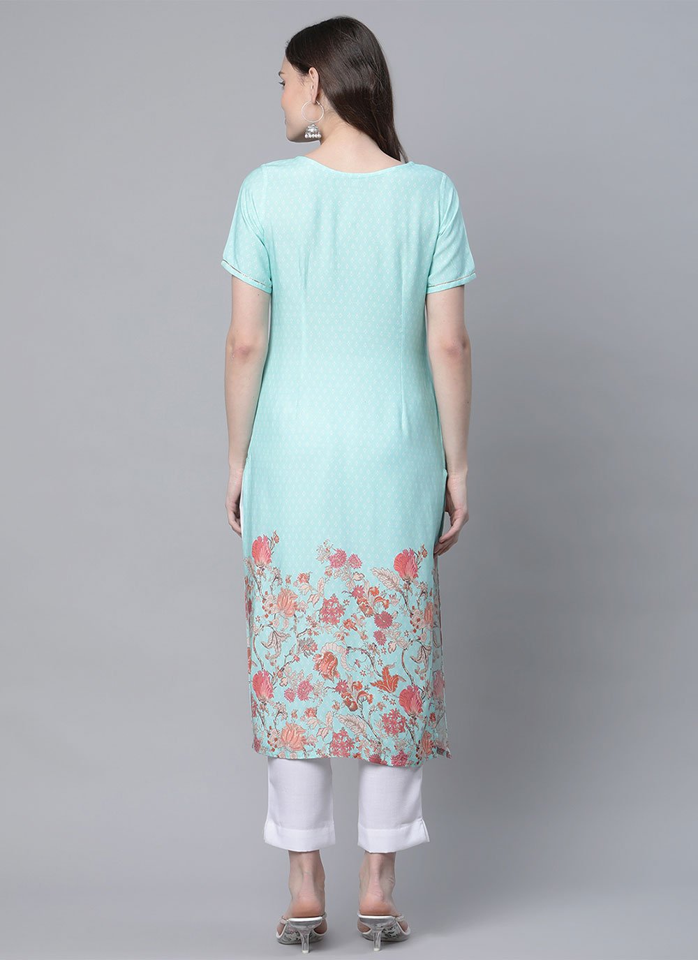 Casual Kurti Viscose Aqua Blue Print Kurtis