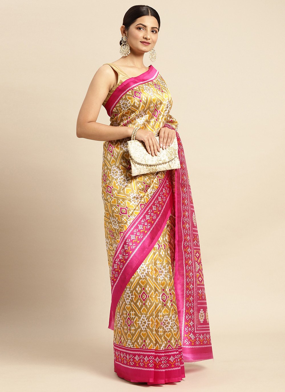 Casual Art Silk Brown Print Saree