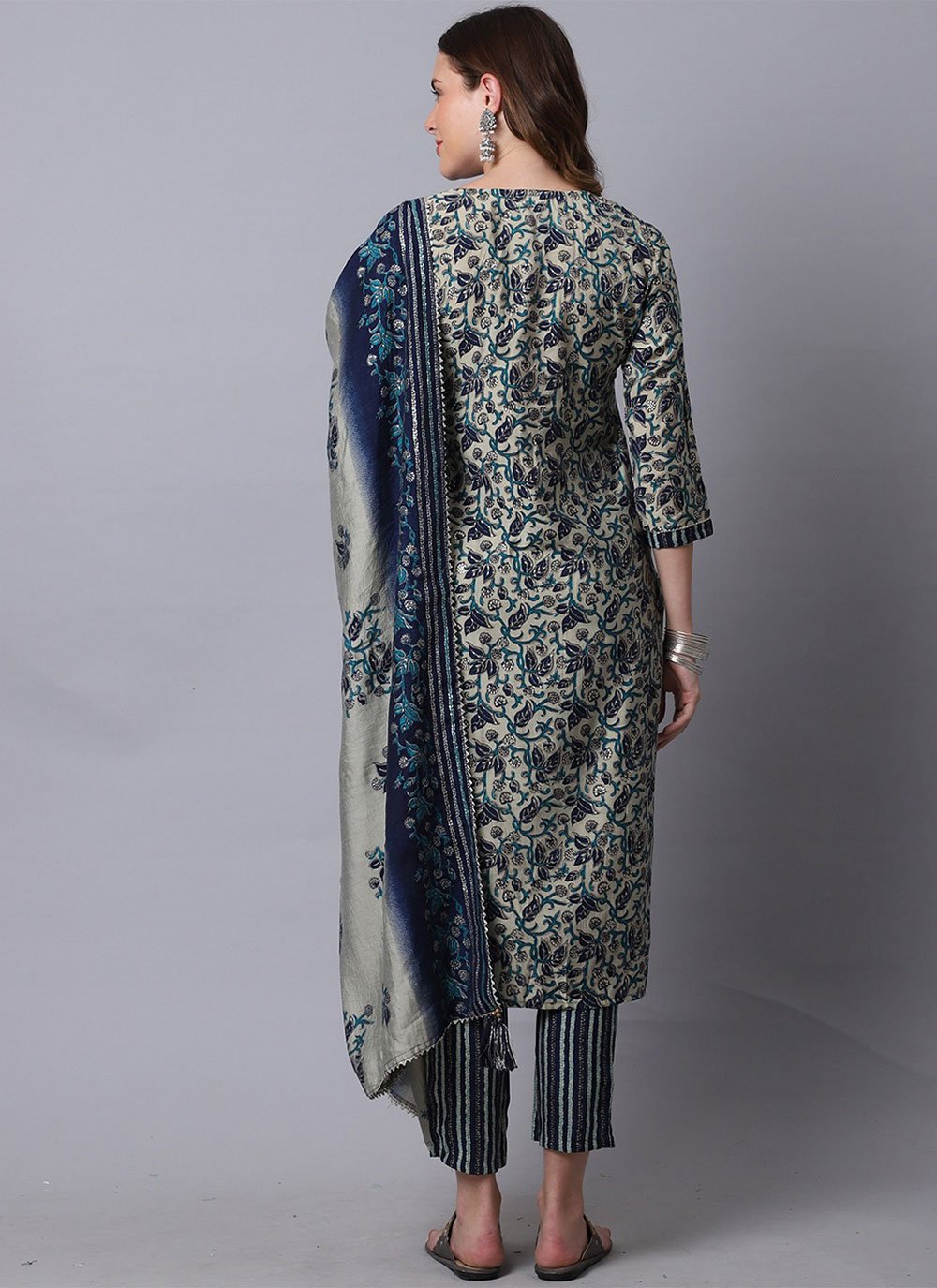 Pant Style Suit Muslin Blue Print Salwar Kameez
